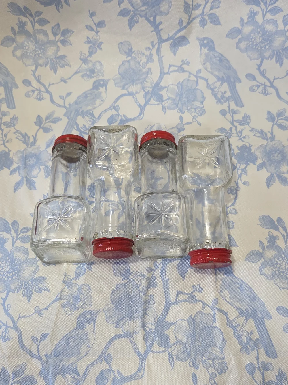 Red Vintage-Style Metal Glass Bottle Set with Carrier